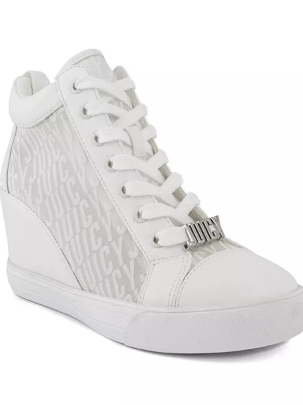 Juicy Couture JORGIA White High-Top Wedge Sneakers with Gold Logo Charm Size 9.5